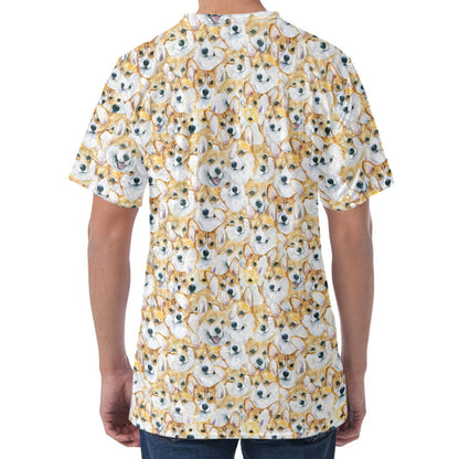 Watercolor Corgi Pattern Print Men's Velvet T-Shirt