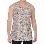 Watercolor Corgi Pattern Print Men's Velvet Tank Top