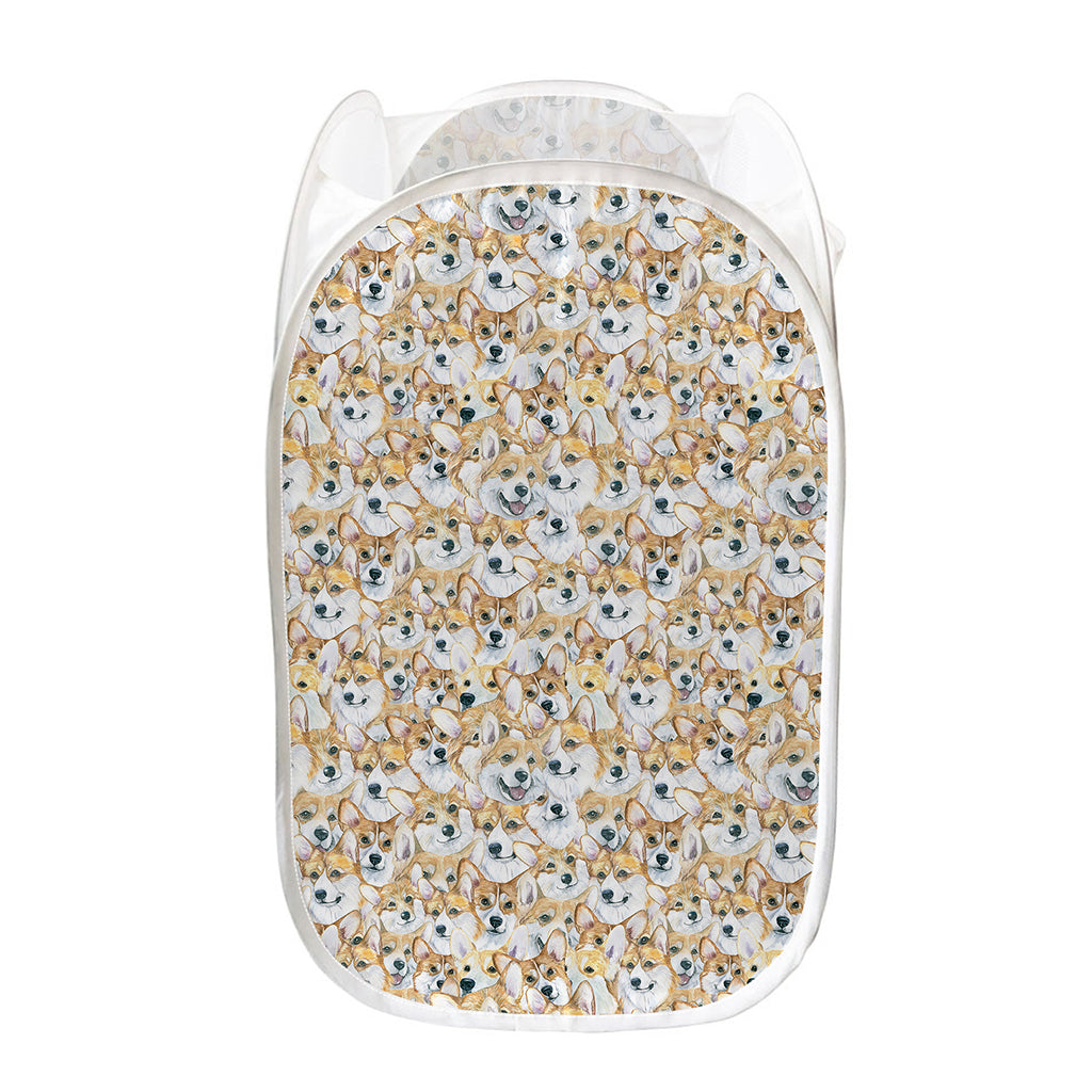 Watercolor Corgi Pattern Print Mesh Laundry Hamper