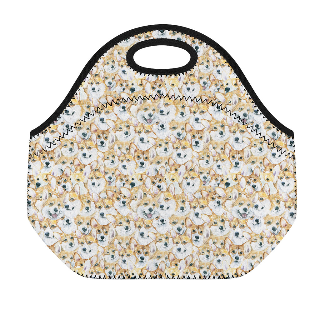 Watercolor Corgi Pattern Print Neoprene Lunch Bag