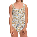 Watercolor Corgi Pattern Print One Piece Swimsuit