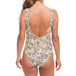 Watercolor Corgi Pattern Print One Piece Swimsuit
