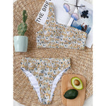 Watercolor Corgi Pattern Print One Shoulder Bikini Top