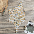 Watercolor Corgi Pattern Print One Shoulder Bodysuit