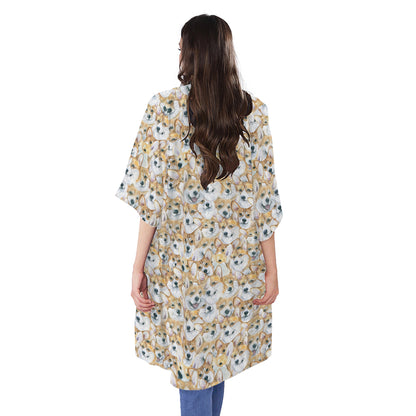 Watercolor Corgi Pattern Print Open Front Beach Cover Up