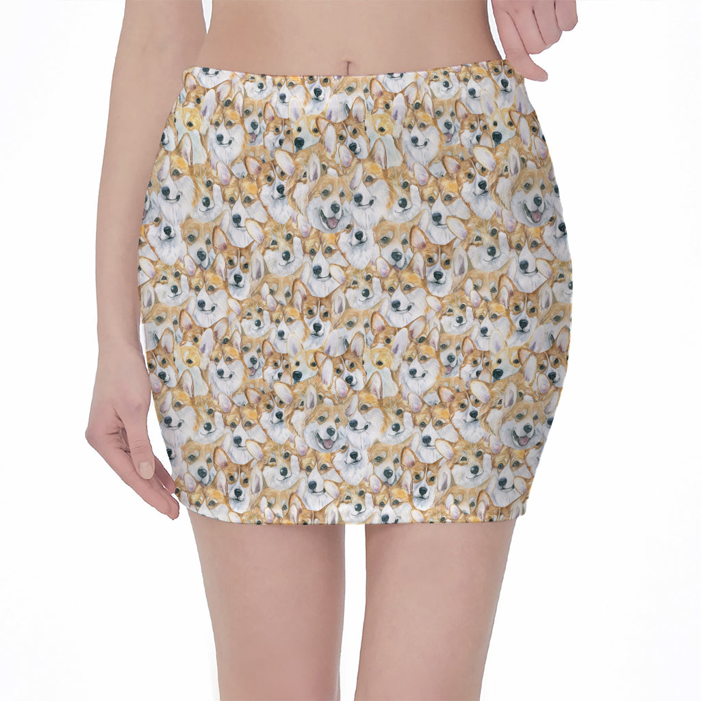 Watercolor Corgi Pattern Print Pencil Mini Skirt
