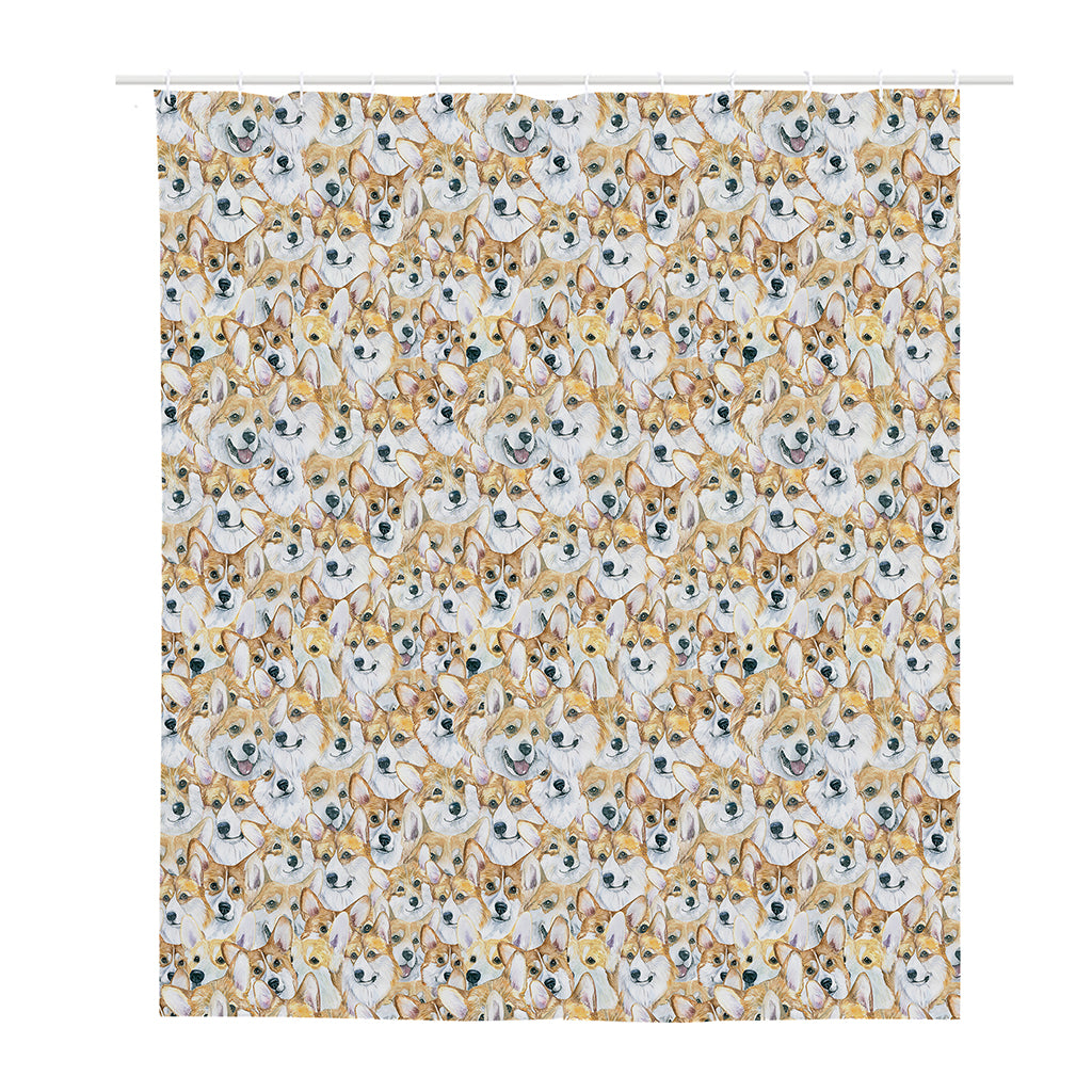 Watercolor Corgi Pattern Print Polyester Shower Curtain