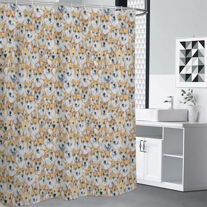 Watercolor Corgi Pattern Print Premium Shower Curtain