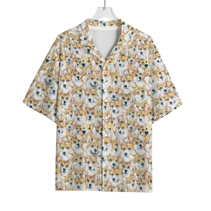 Watercolor Corgi Pattern Print Rayon Hawaiian Shirt
