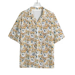 Watercolor Corgi Pattern Print Rayon Hawaiian Shirt