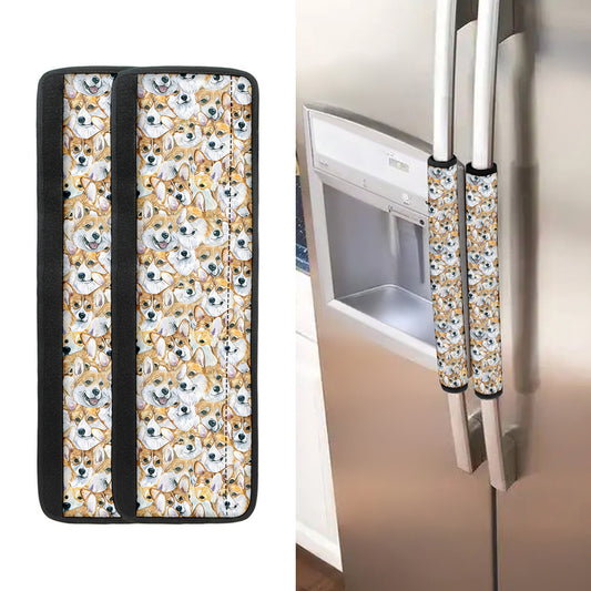 Watercolor Corgi Pattern Print Refrigerator Handle Covers