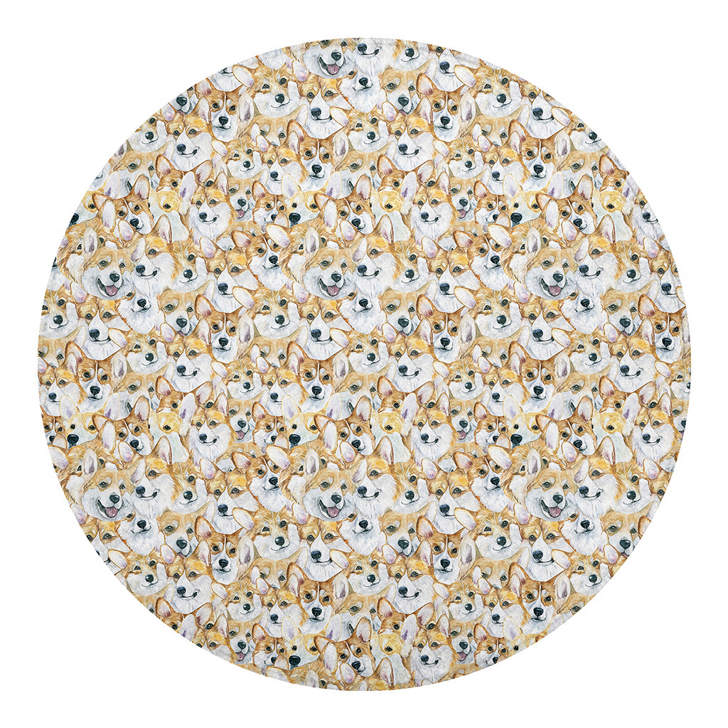Watercolor Corgi Pattern Print Round Blanket