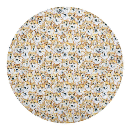 Watercolor Corgi Pattern Print Round Blanket
