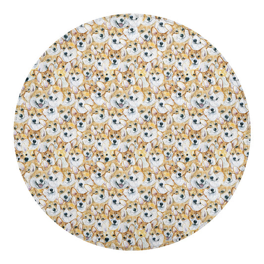 Watercolor Corgi Pattern Print Round Blanket