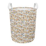 Watercolor Corgi Pattern Print Round Laundry Basket