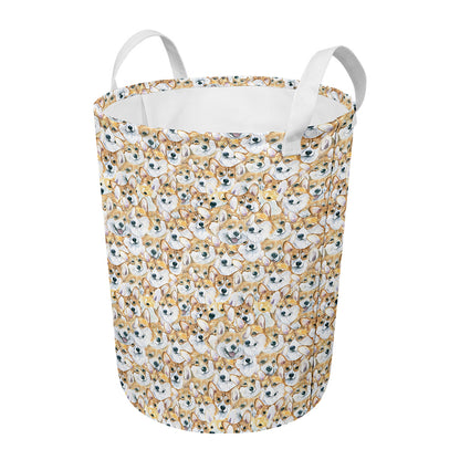 Watercolor Corgi Pattern Print Round Laundry Basket