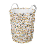 Watercolor Corgi Pattern Print Round Laundry Basket