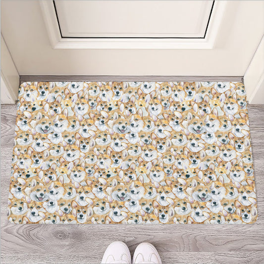 Watercolor Corgi Pattern Print Rubber Doormat