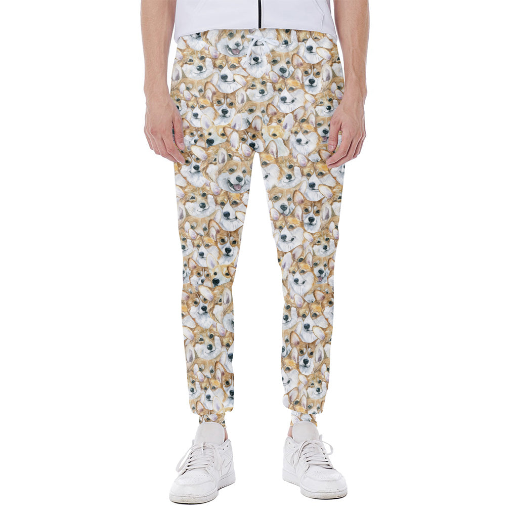 Watercolor Corgi Pattern Print Scuba Joggers