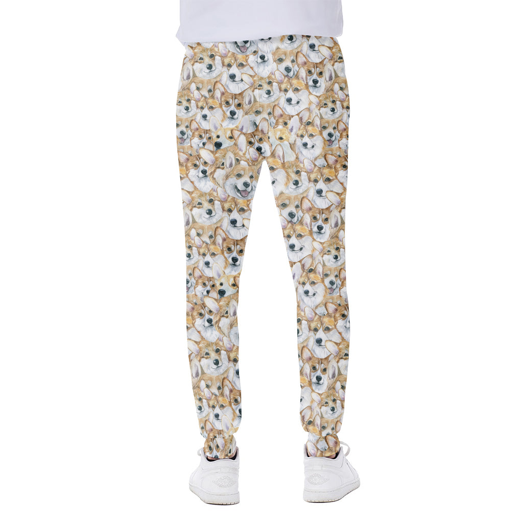 Watercolor Corgi Pattern Print Scuba Joggers