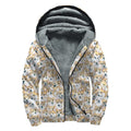 Watercolor Corgi Pattern Print Sherpa Lined Zip Up Hoodie