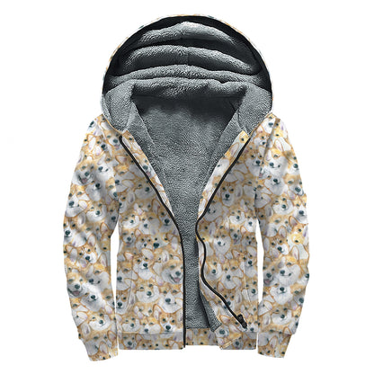 Watercolor Corgi Pattern Print Sherpa Lined Zip Up Hoodie