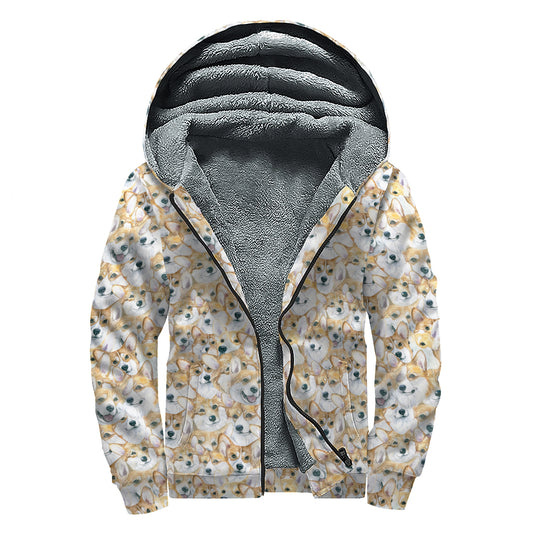 Watercolor Corgi Pattern Print Sherpa Lined Zip Up Hoodie