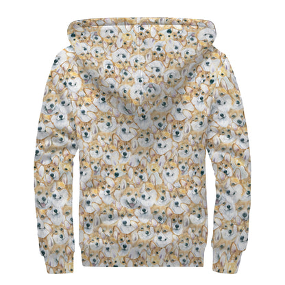 Watercolor Corgi Pattern Print Sherpa Lined Zip Up Hoodie