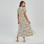 Watercolor Corgi Pattern Print Short Sleeve Maxi Dress