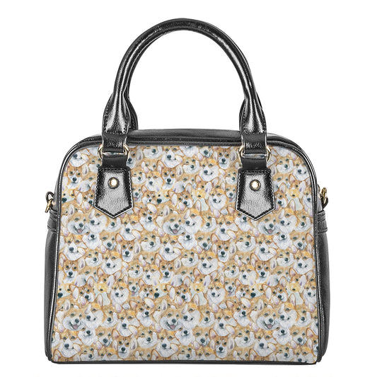 Watercolor Corgi Pattern Print Shoulder Handbag
