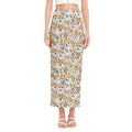 Watercolor Corgi Pattern Print Side Slit Maxi Skirt