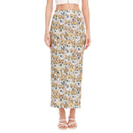 Watercolor Corgi Pattern Print Side Slit Maxi Skirt