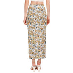 Watercolor Corgi Pattern Print Side Slit Maxi Skirt