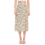 Watercolor Corgi Pattern Print Side Slit Midi Skirt