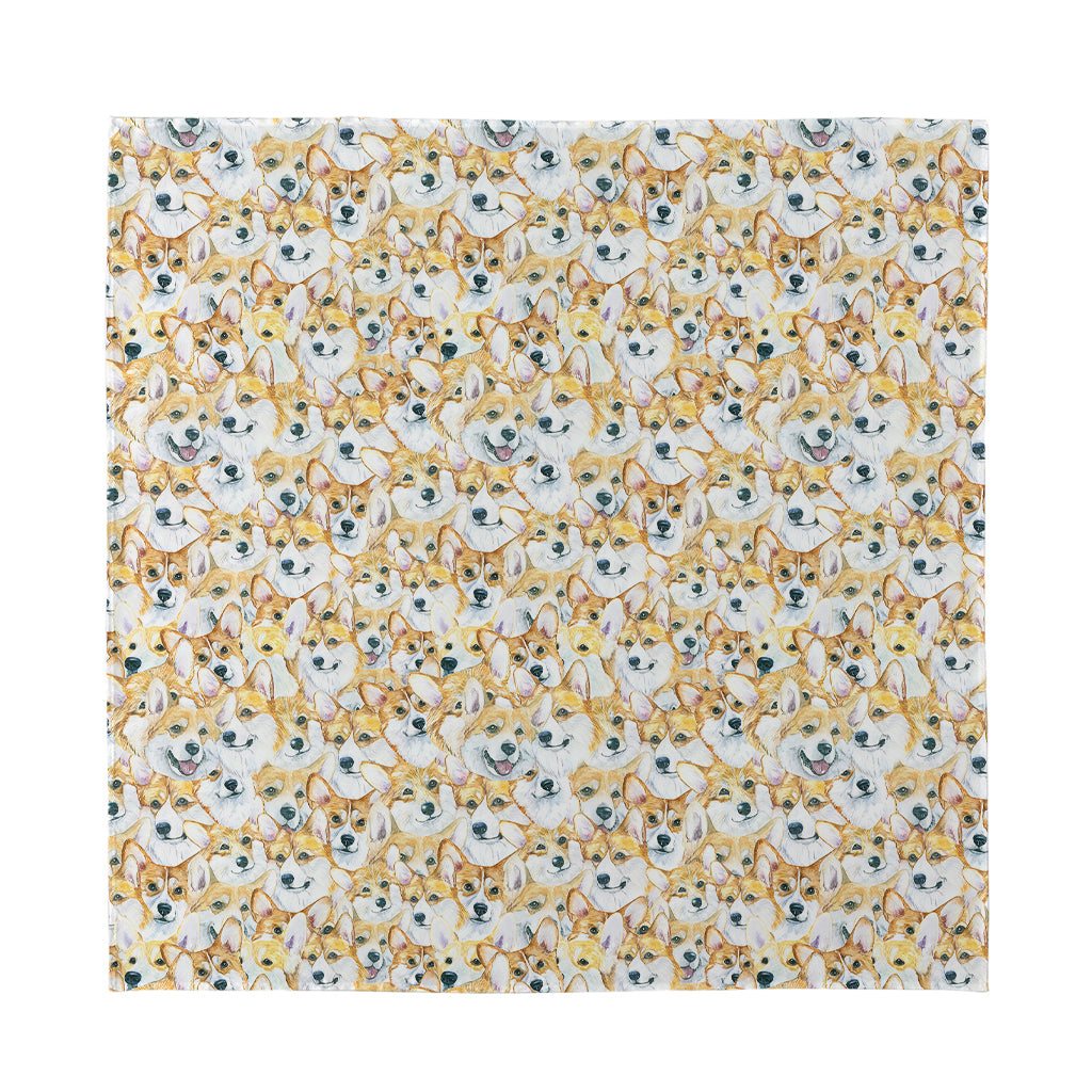 Watercolor Corgi Pattern Print Silk Bandana