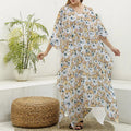 Watercolor Corgi Pattern Print Silk V-Neck Kaftan Dress