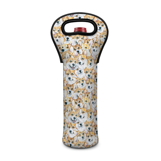 Watercolor Corgi Pattern Print Single Neoprene Wine Tote