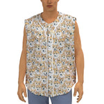Watercolor Corgi Pattern Print Sleeveless Baseball Jersey