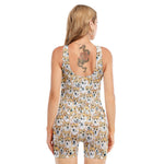 Watercolor Corgi Pattern Print Sleeveless One Piece Swimsuit