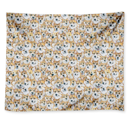 Watercolor Corgi Pattern Print Tapestry