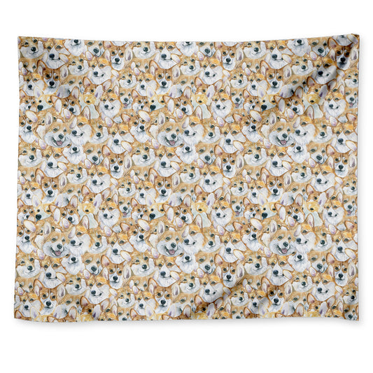 Watercolor Corgi Pattern Print Tapestry