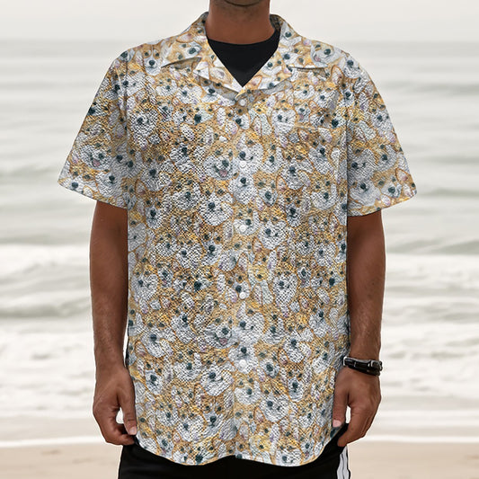 Watercolor Corgi Pattern Print Textured Short Sleeve Shirt