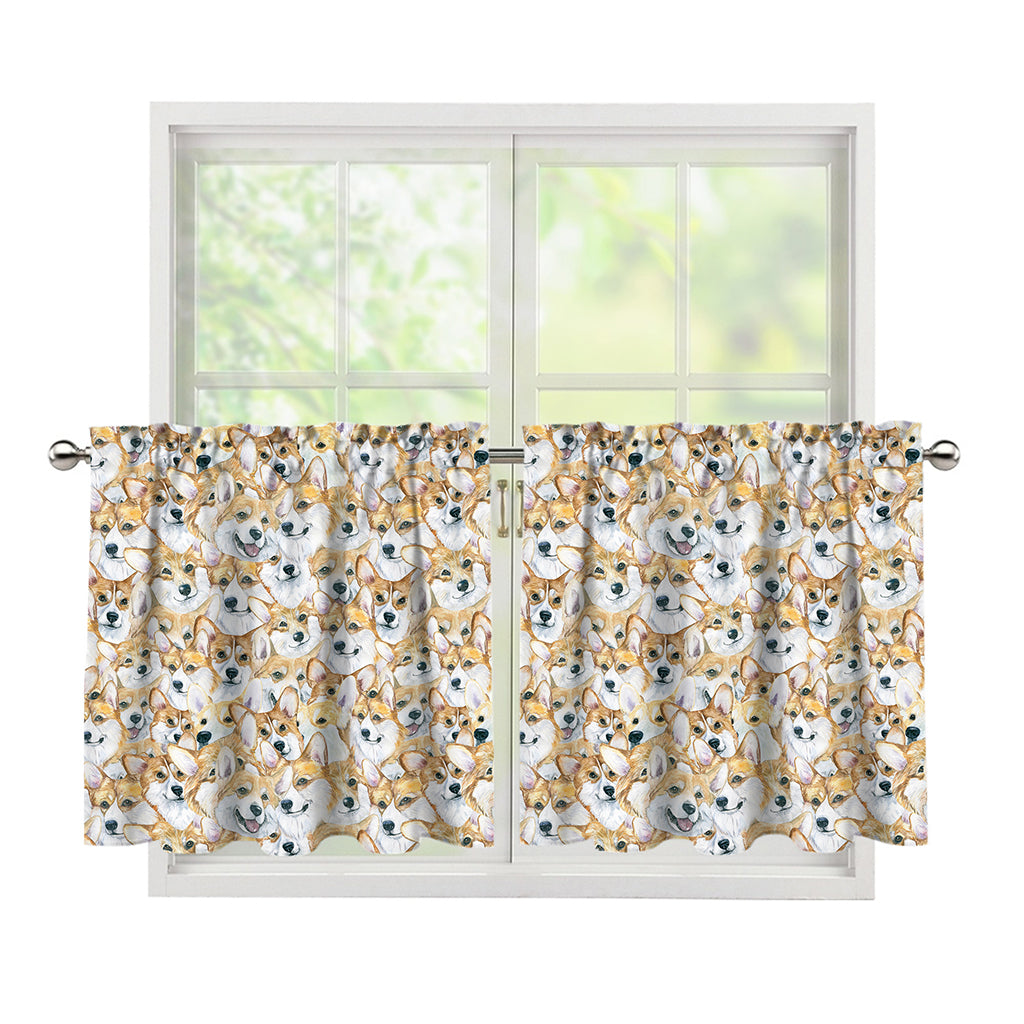 Watercolor Corgi Pattern Print Tier Curtains