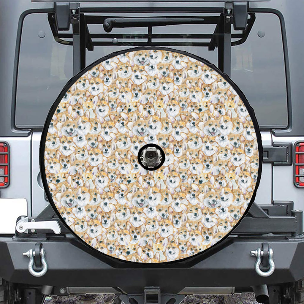Watercolor Corgi Pattern Print Tire Cover With Camera Hole