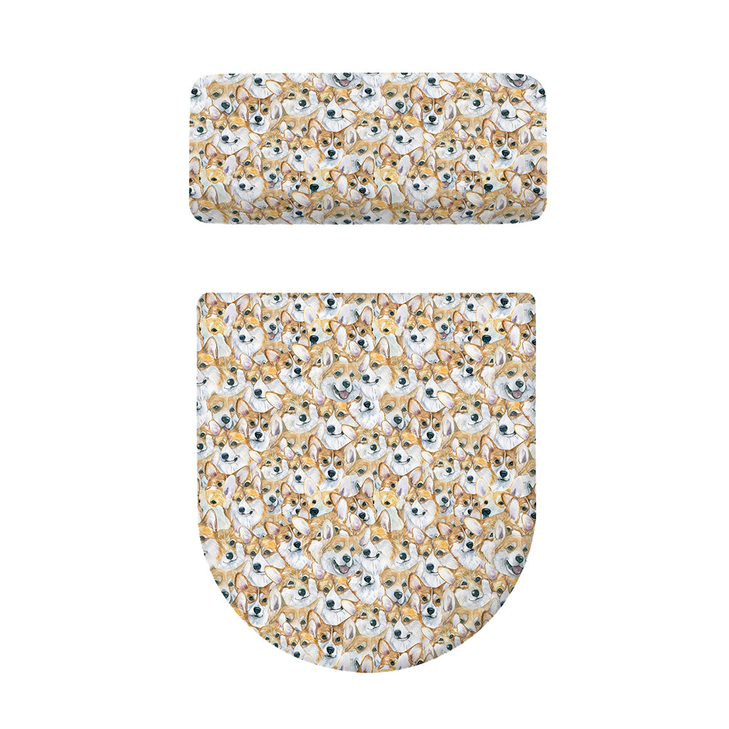 Watercolor Corgi Pattern Print Toilet Lid And Tank Cover Set