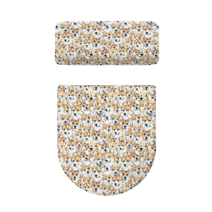 Watercolor Corgi Pattern Print Toilet Lid And Tank Cover Set