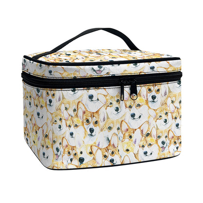 Watercolor Corgi Pattern Print Travel Makeup Bag