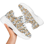 Watercolor Corgi Pattern Print White Chunky Shoes