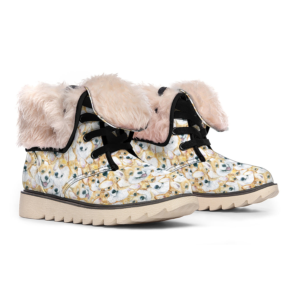 Watercolor Corgi Pattern Print Winter Boots