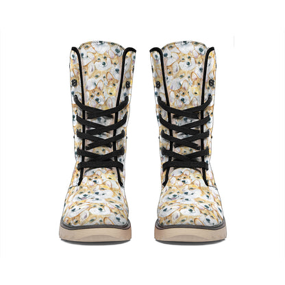Watercolor Corgi Pattern Print Winter Boots